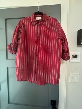 Reformation Oversized Red Striped Button-Up Shirt - Casual Long Sleeve